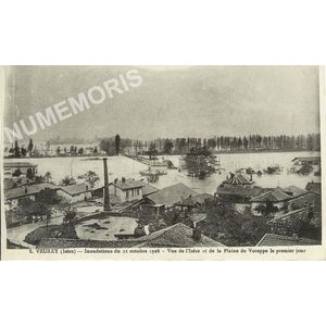 Veurey (Is&egrave;re) inondation 21 octobre 1928, vue de l'Is&egrave;re et de la plaine de Voreppe, le 1er jour
