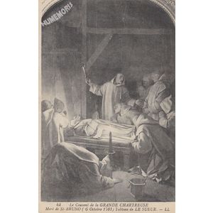 044 le couvent de la Grande Chartreuse mort de St-Bruno (6 octobre 1701) tableau de Le Sueur LL